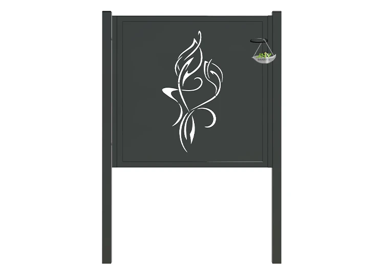 CNC OUTDOOR IRON GATE TRANQUILITY WIDTH 100CM & HEIGHT 100CM BLACK SQUARE POST & FRAM
