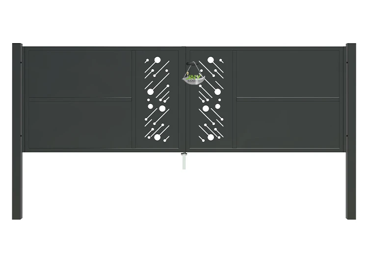CNC STEEL GATE STARRY WIDTH 300CM & HEIGHT 100CM GREEN & GREY SQUARE POST & FRAME